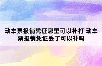 动车票报销凭证哪里可以补打 动车票报销凭证丢了可以补吗